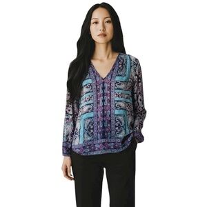 Lucky Brand Pullover style Top Tunic Moroccan Border Womens L Paisley Boho